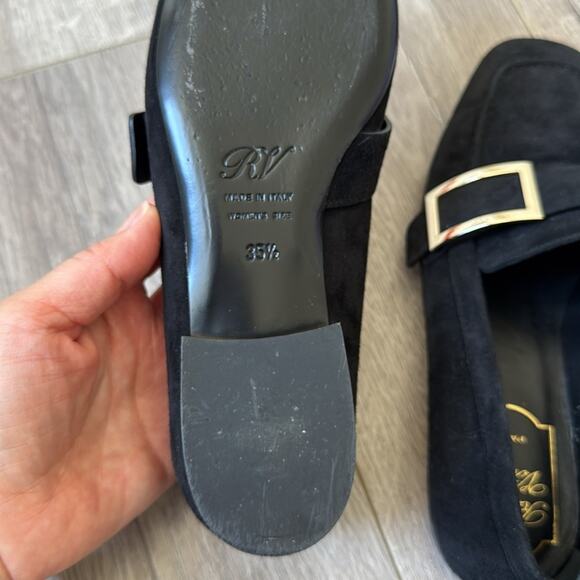 Roger Vivier Black Suede Buckle Loafers EU 35.5 US 5–5.5 Gold Hardware EUC - Picture 5 of 6